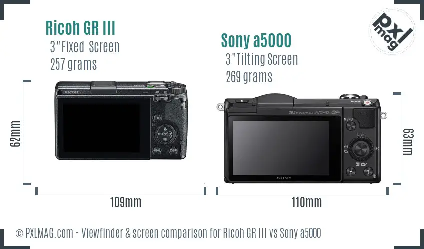 Ricoh GR III vs Sony a5000 Screen and Viewfinder comparison