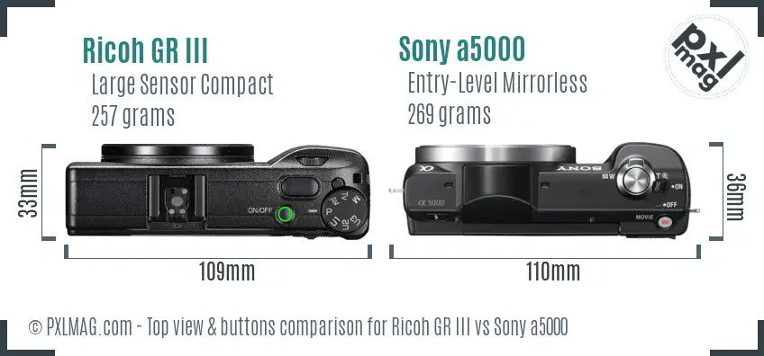 Ricoh GR III vs Sony a5000 top view buttons comparison