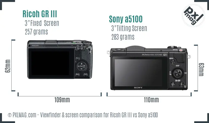 Ricoh GR III vs Sony a5100 Screen and Viewfinder comparison