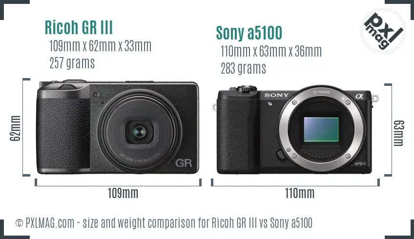 Ricoh GR III vs Sony a5100 size comparison