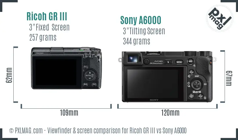 Ricoh GR III vs Sony A6000 Screen and Viewfinder comparison