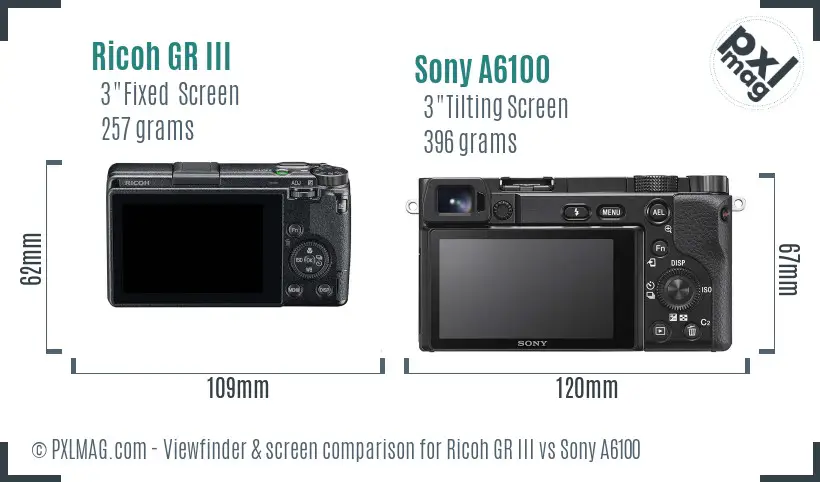Ricoh GR III vs Sony A6100 Screen and Viewfinder comparison