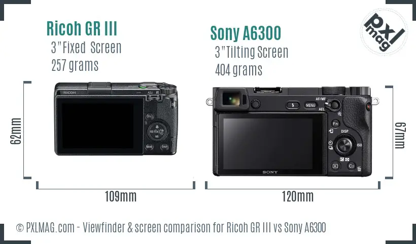 Ricoh GR III vs Sony A6300 Screen and Viewfinder comparison