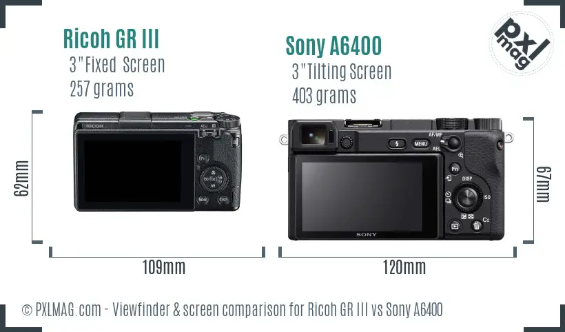 Ricoh GR III vs Sony A6400 Screen and Viewfinder comparison