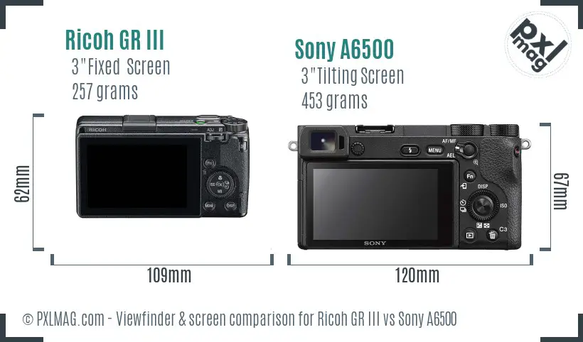Ricoh GR III vs Sony A6500 Screen and Viewfinder comparison