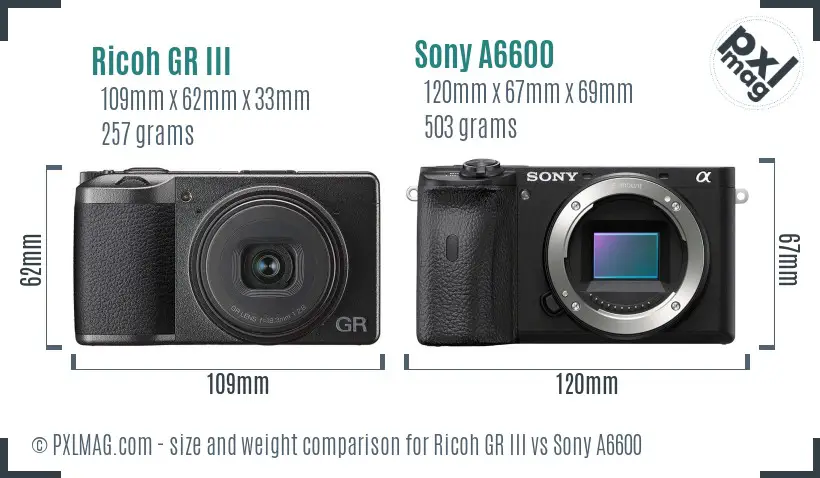 Ricoh GR III vs Sony A6600 size comparison Ricoh GR III vs Sony A6600 size comparison