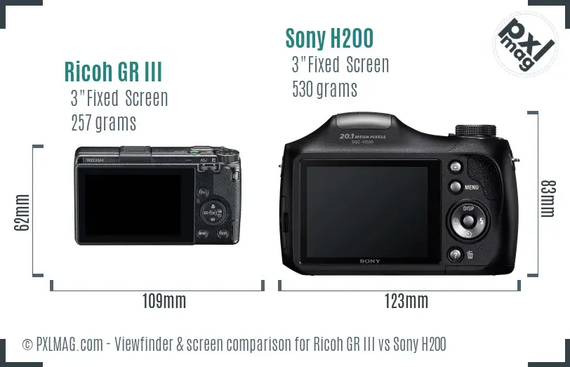 Ricoh GR III vs Sony H200 Screen and Viewfinder comparison