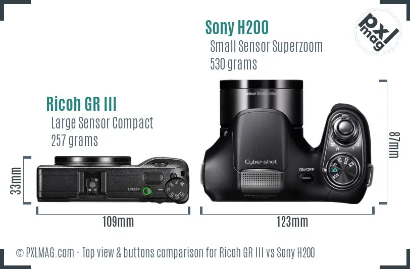 Ricoh GR III vs Sony H200 top view buttons comparison