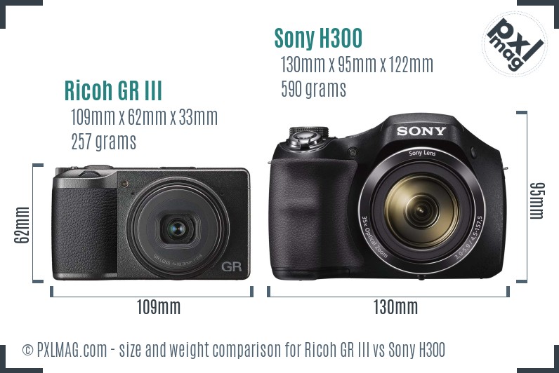 Ricoh GR III vs Sony H300 size comparison