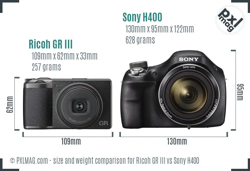 Ricoh GR III vs Sony H400 size comparison