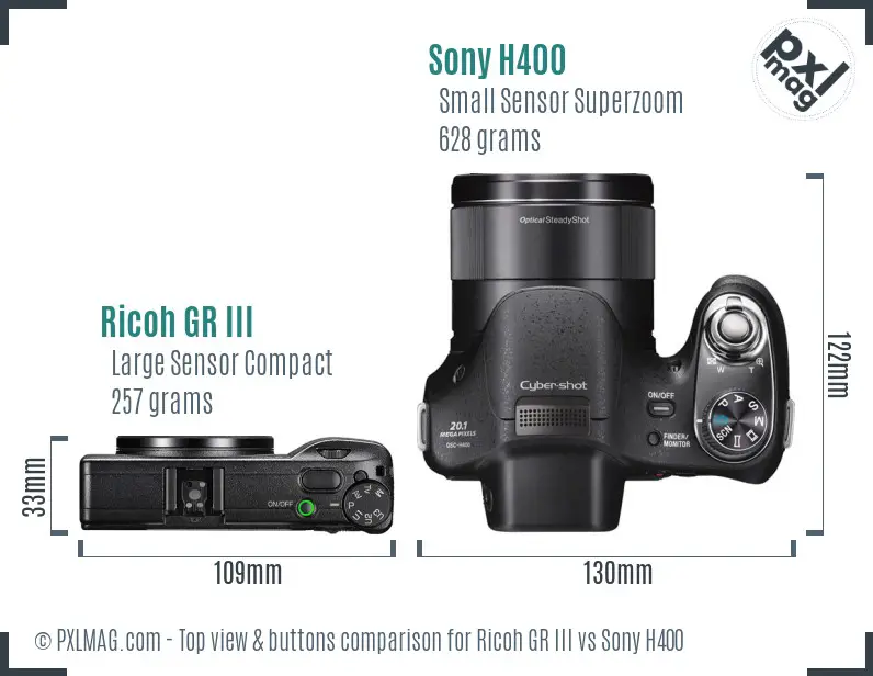 Ricoh GR III vs Sony H400 top view buttons comparison