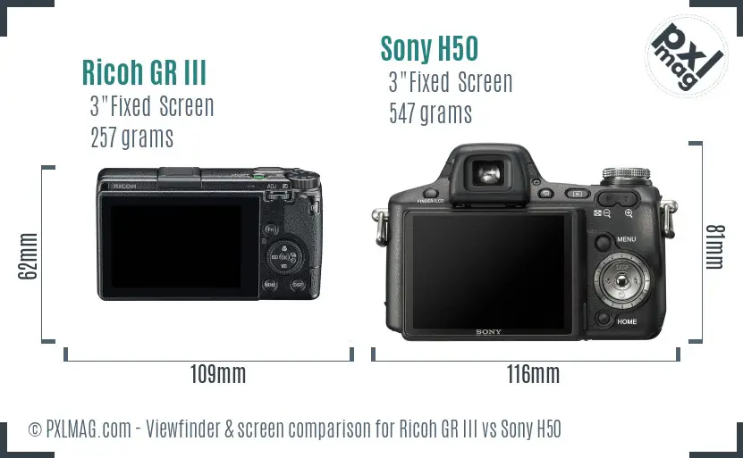 Ricoh GR III vs Sony H50 Screen and Viewfinder comparison