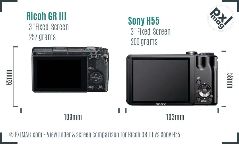 Ricoh GR III vs Sony H55 Screen and Viewfinder comparison