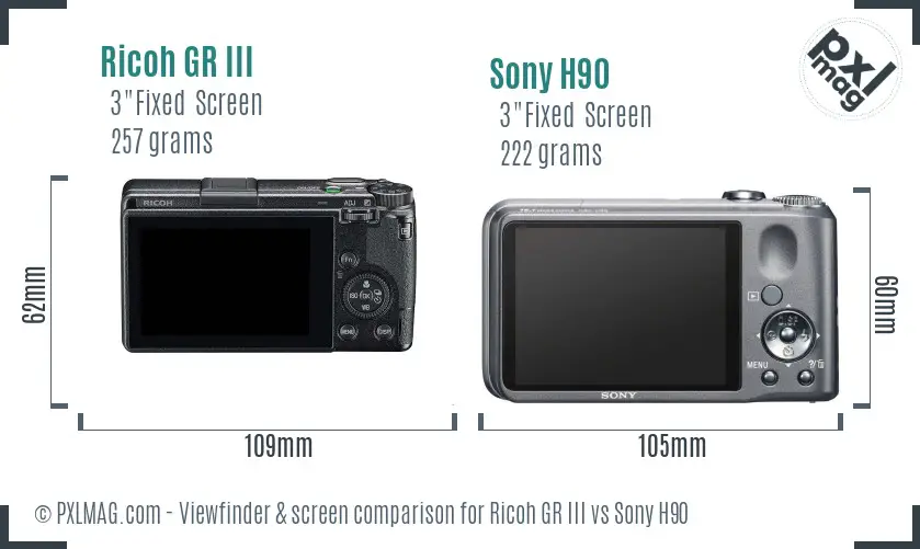 Ricoh GR III vs Sony H90 Screen and Viewfinder comparison