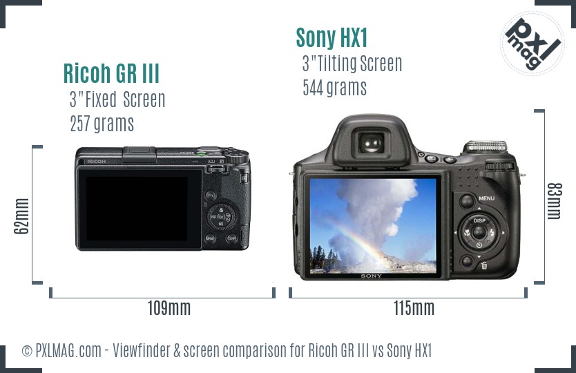 Ricoh GR III vs Sony HX1 Screen and Viewfinder comparison