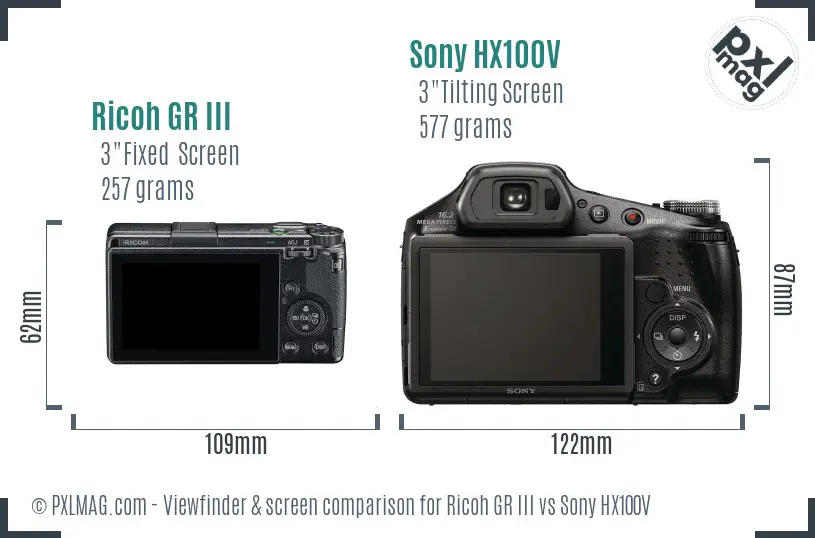 Ricoh GR III vs Sony HX100V Screen and Viewfinder comparison