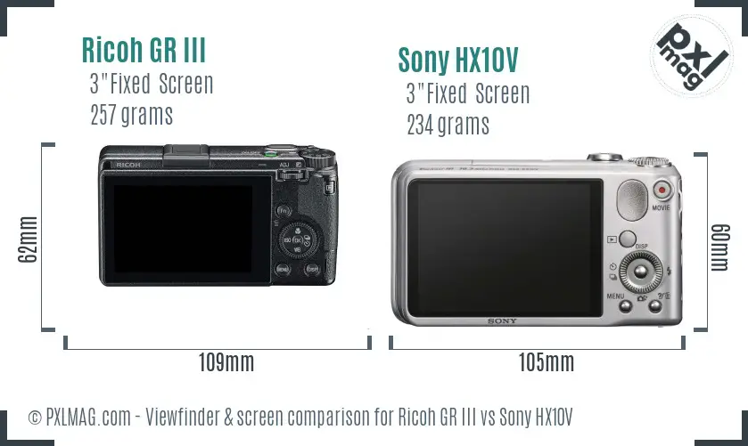 Ricoh GR III vs Sony HX10V Screen and Viewfinder comparison
