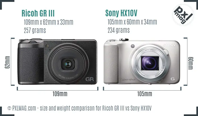Ricoh GR III vs Sony HX10V size comparison