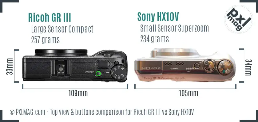 Ricoh GR III vs Sony HX10V top view buttons comparison