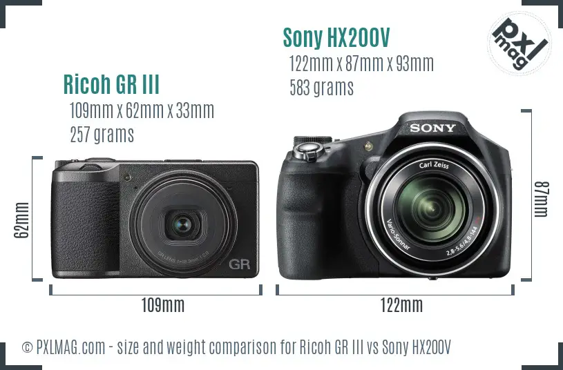 Ricoh GR III vs Sony HX200V size comparison