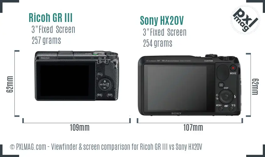 Ricoh GR III vs Sony HX20V Screen and Viewfinder comparison Ricoh GR III vs Sony HX20V Screen and Viewfinder comparison