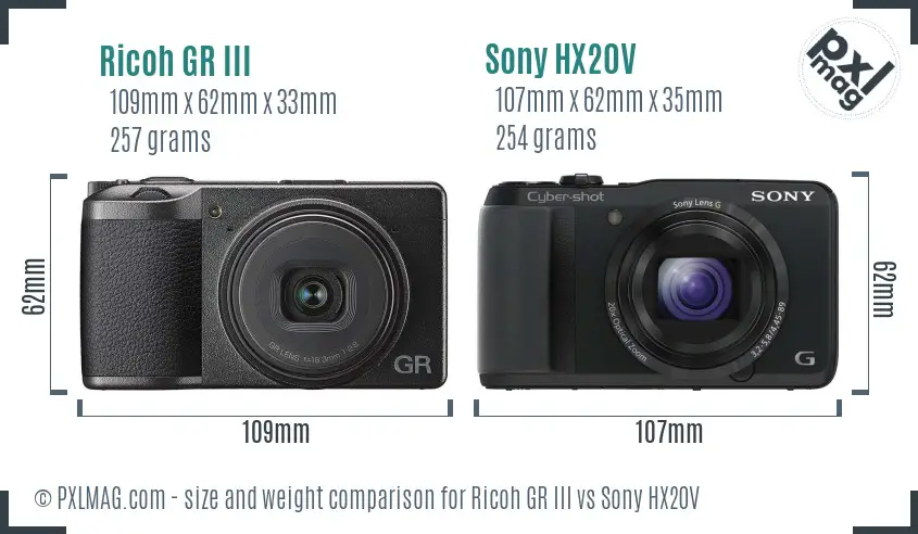 Ricoh GR III vs Sony HX20V size comparison Ricoh GR III vs Sony HX20V size comparison