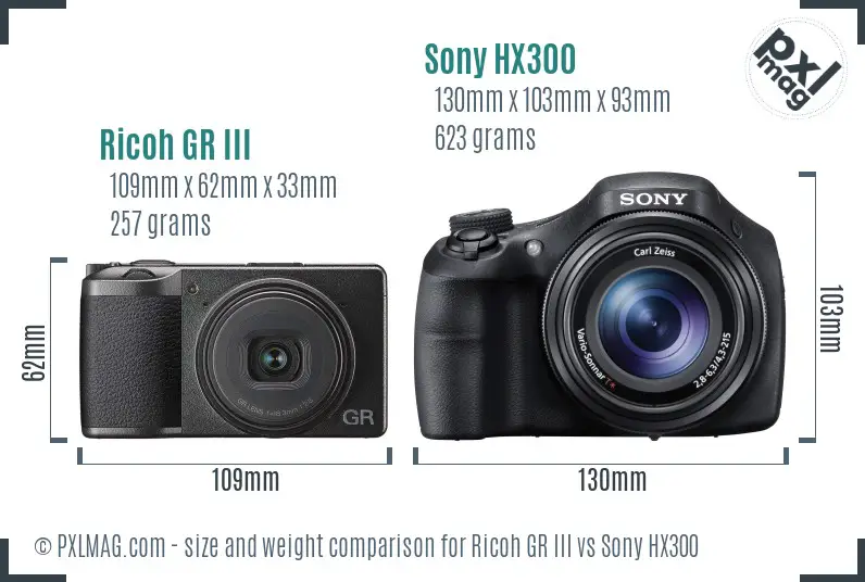 Ricoh GR III vs Sony HX300 size comparison