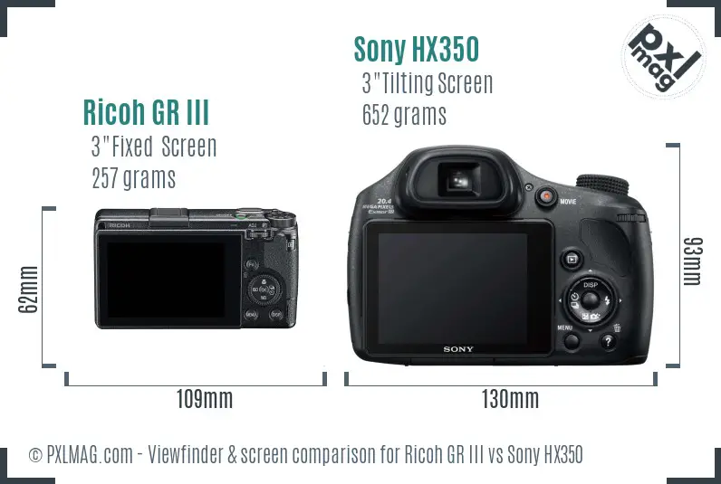Ricoh GR III vs Sony HX350 Screen and Viewfinder comparison Ricoh GR III vs Sony HX350 Screen and Viewfinder comparison
