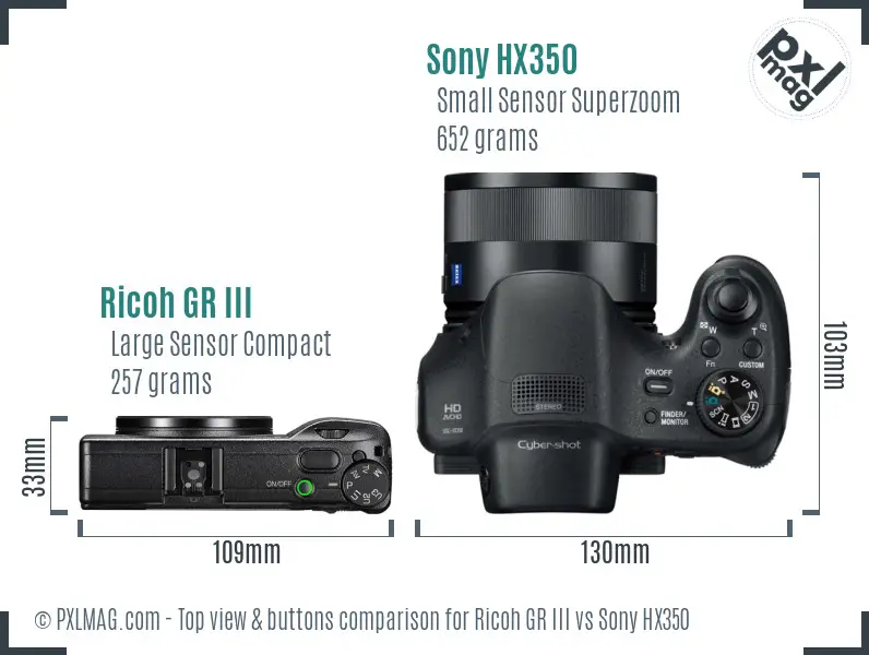 Ricoh GR III vs Sony HX350 top view buttons comparison Ricoh GR III vs Sony HX350 top view buttons comparison