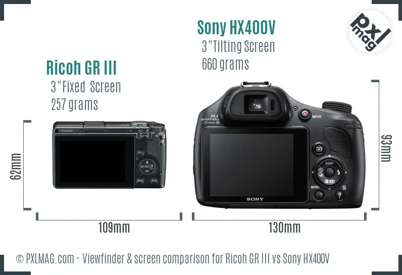 Ricoh GR III vs Sony HX400V Screen and Viewfinder comparison