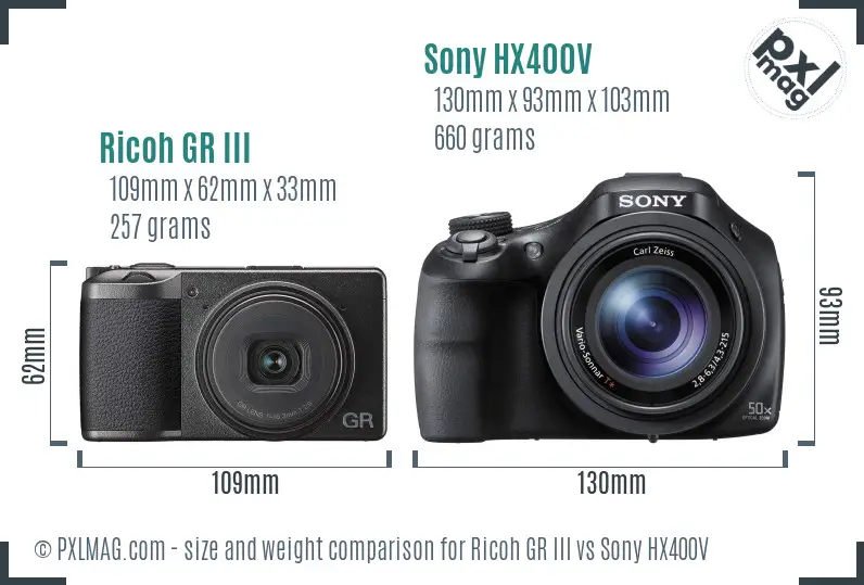 Ricoh GR III vs Sony HX400V size comparison