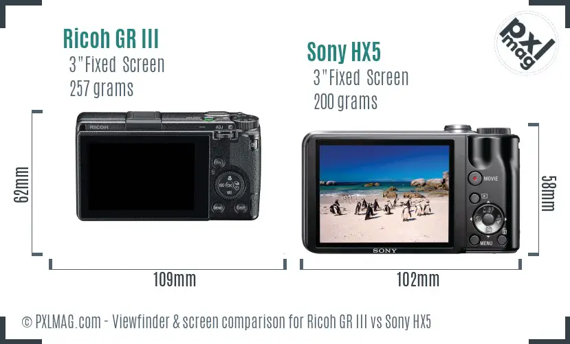 Ricoh GR III vs Sony HX5 Screen and Viewfinder comparison