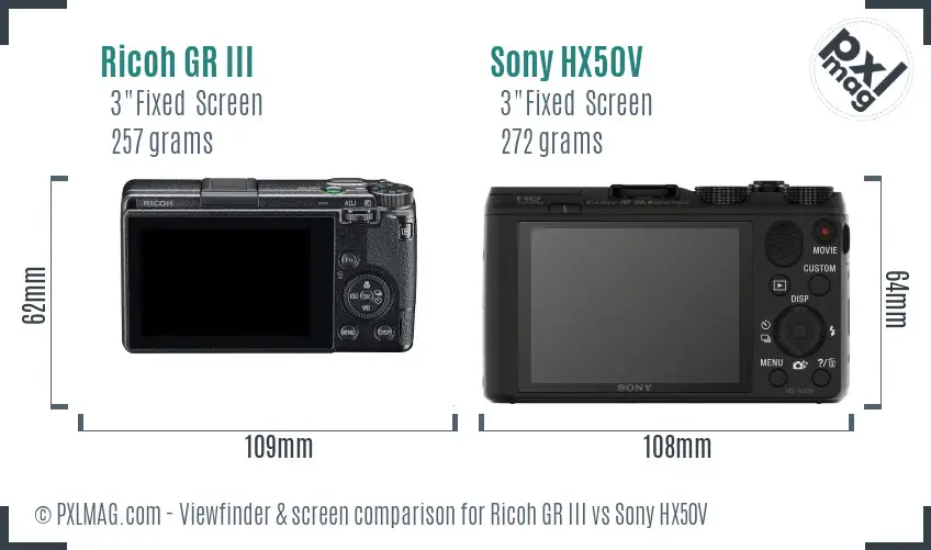 Ricoh GR III vs Sony HX50V Screen and Viewfinder comparison