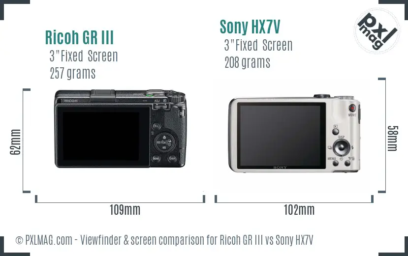 Ricoh GR III vs Sony HX7V Screen and Viewfinder comparison