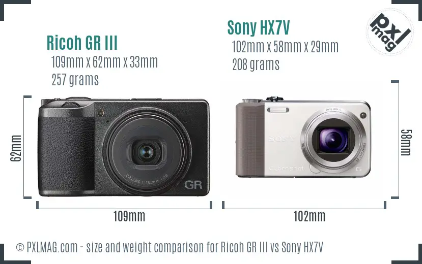 Ricoh GR III vs Sony HX7V size comparison