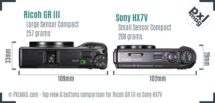 Ricoh GR III vs Sony HX7V top view buttons comparison
