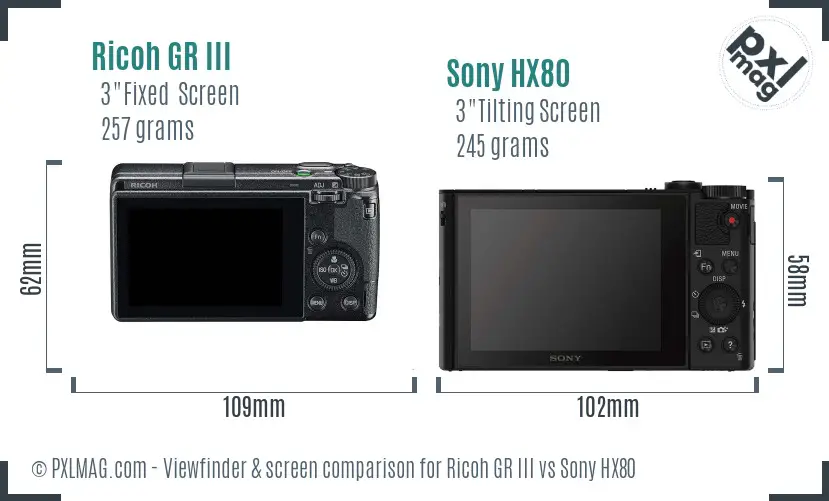 Ricoh GR III vs Sony HX80 Screen and Viewfinder comparison