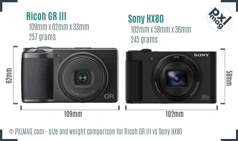 Ricoh GR III vs Sony HX80 size comparison