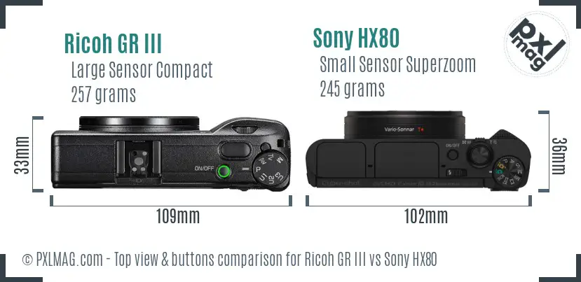 Ricoh GR III vs Sony HX80 top view buttons comparison