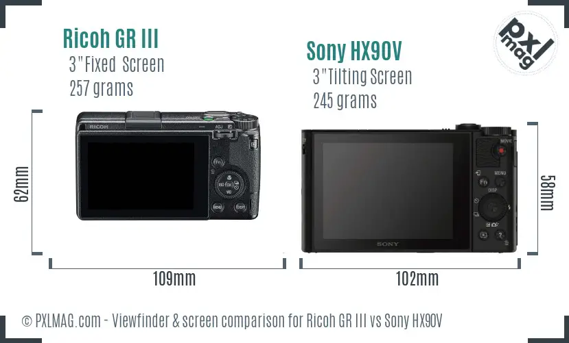 Ricoh GR III vs Sony HX90V Screen and Viewfinder comparison
