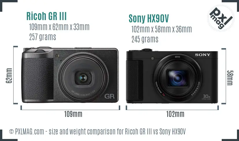 Ricoh GR III vs Sony HX90V size comparison