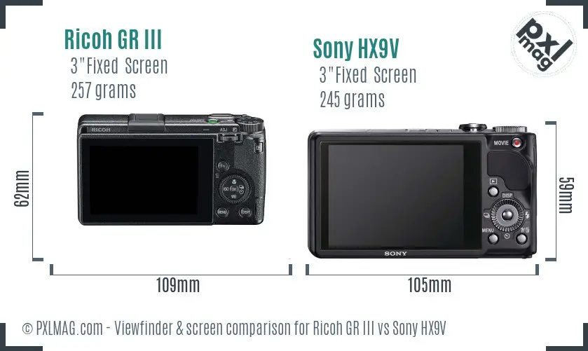 Ricoh GR III vs Sony HX9V Screen and Viewfinder comparison
