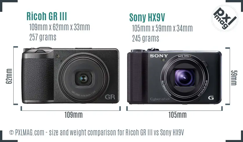 Ricoh GR III vs Sony HX9V size comparison
