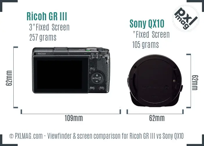 Ricoh GR III vs Sony QX10 Screen and Viewfinder comparison