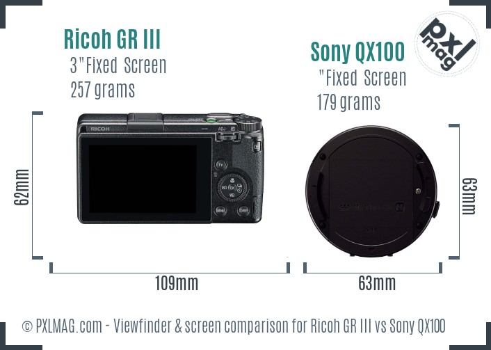 Ricoh GR III vs Sony QX100 Screen and Viewfinder comparison