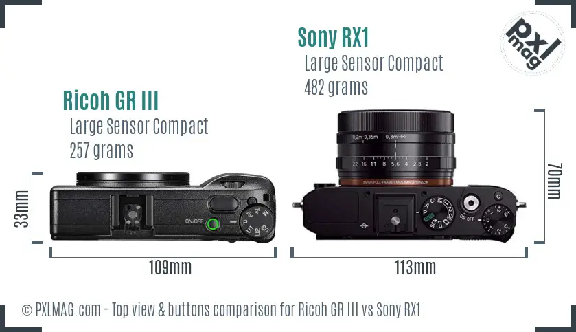 Ricoh GR III vs Sony RX1 top view buttons comparison