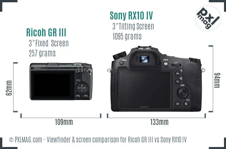 Ricoh GR III vs Sony RX10 IV Screen and Viewfinder comparison