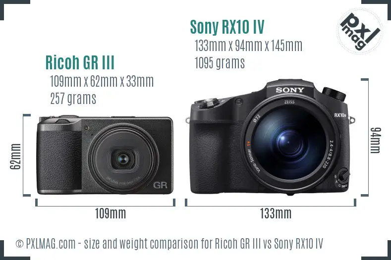 Ricoh GR III vs Sony RX10 IV size comparison