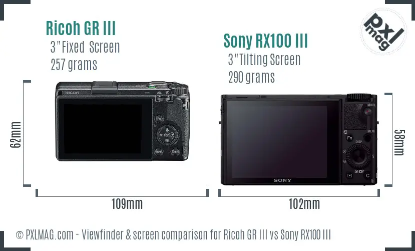 Ricoh GR III vs Sony RX100 III Screen and Viewfinder comparison