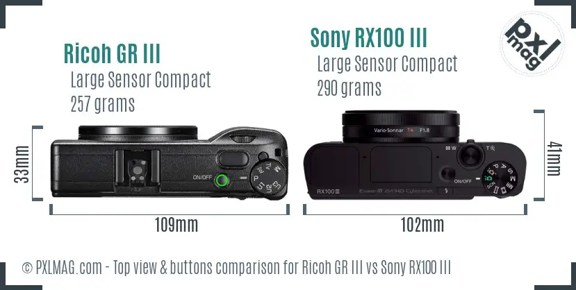 Ricoh GR III vs Sony RX100 III top view buttons comparison